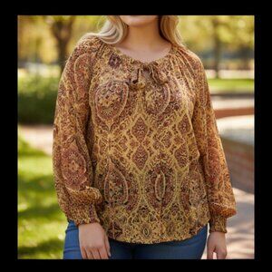 Torrid Size 3 Crinkle Chiffon Raglan Tie Front Blouse Medallion Multi NWT